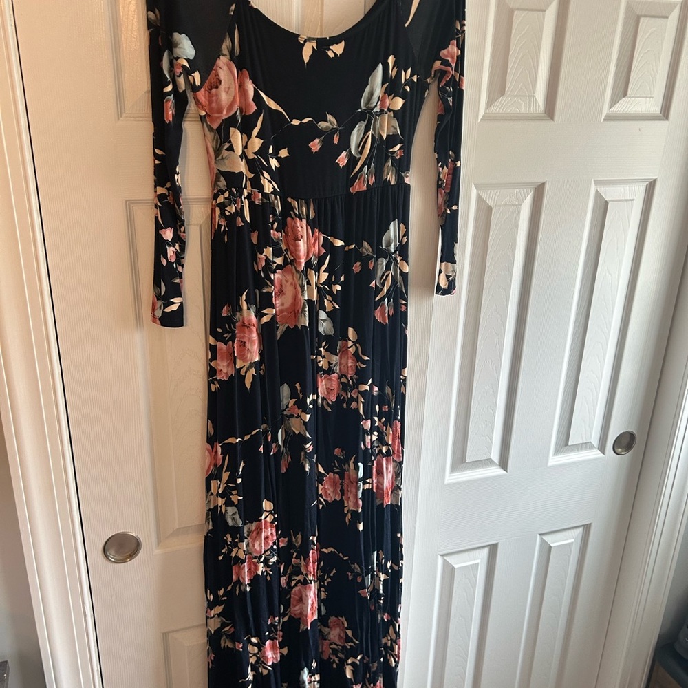 Pinkblush Navy Blue Long Sleeve Ruched Gown for Wedding Guest